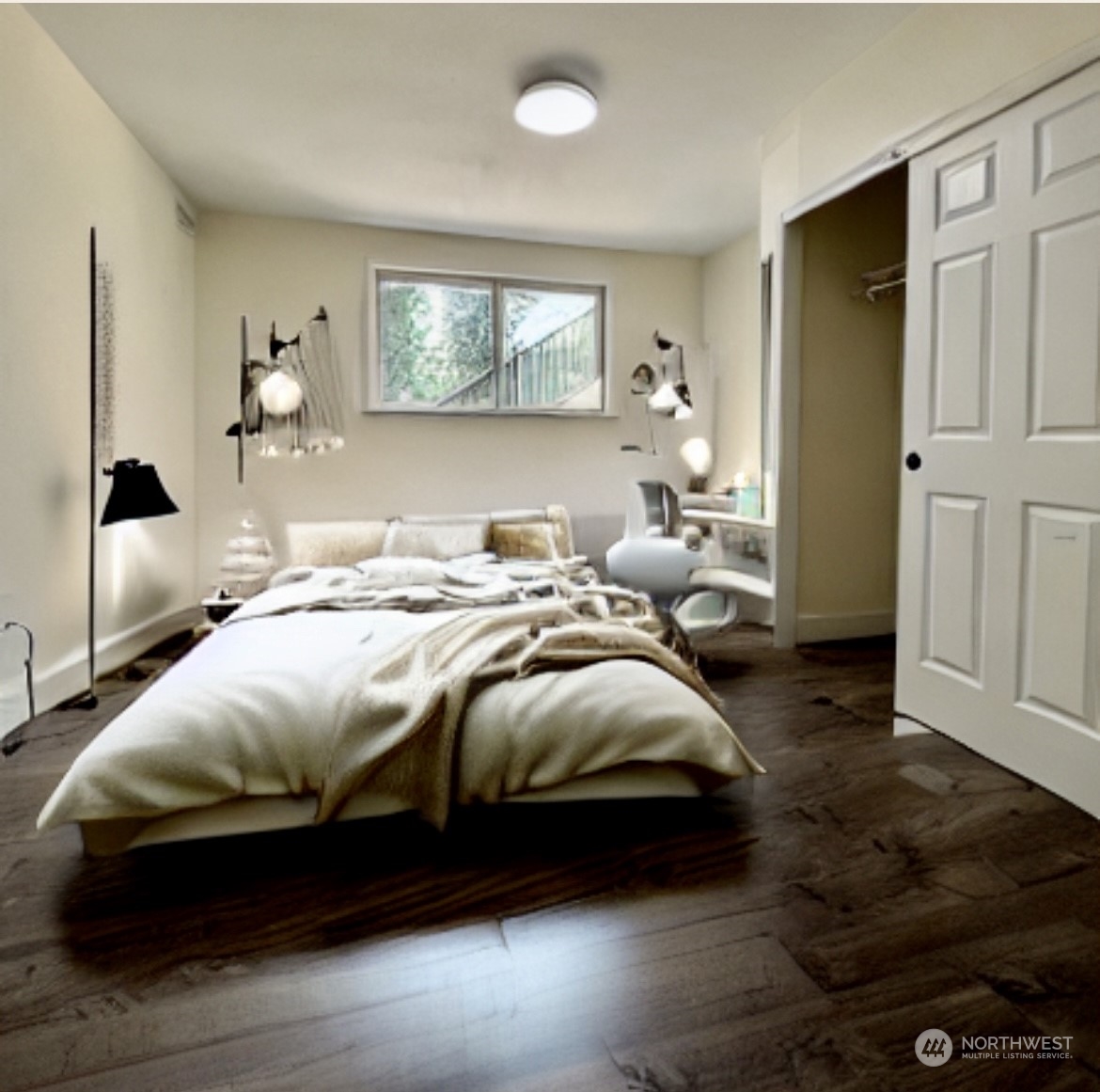 22925 49th Avenue Southeast Bothell, WA 98021 - Photo 32 of 40 a bedroom with a bed and a chandelier