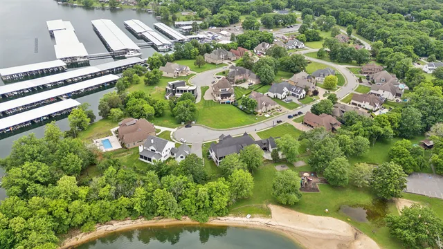 an aerial view of a house with a garden