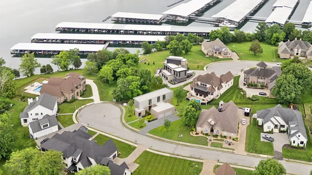 an aerial view of a house with outdoor space