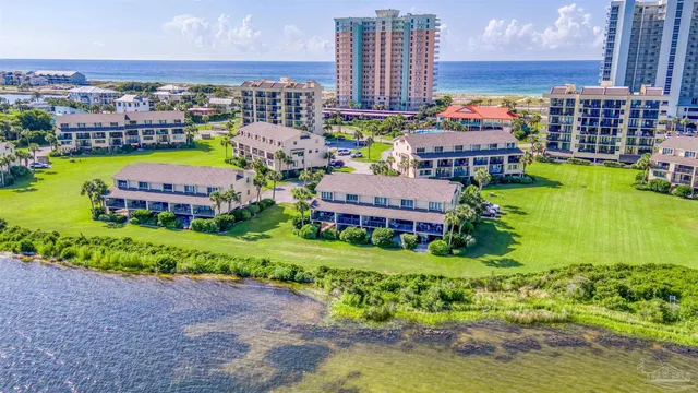 a view of a lake with a city