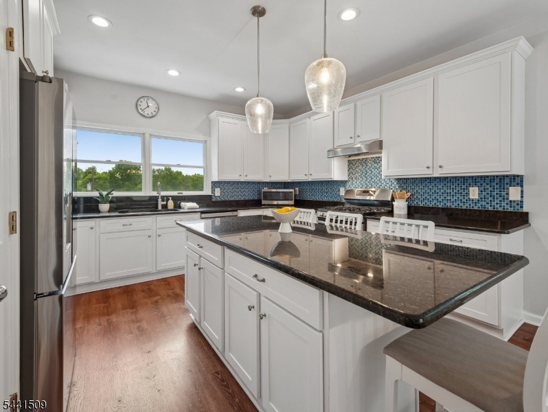 610 River Road Chatham, NJ 07928 - Photo 10 of 42 a kitchen with stainless steel appliances granite countertop a sink a stove and a wooden floors