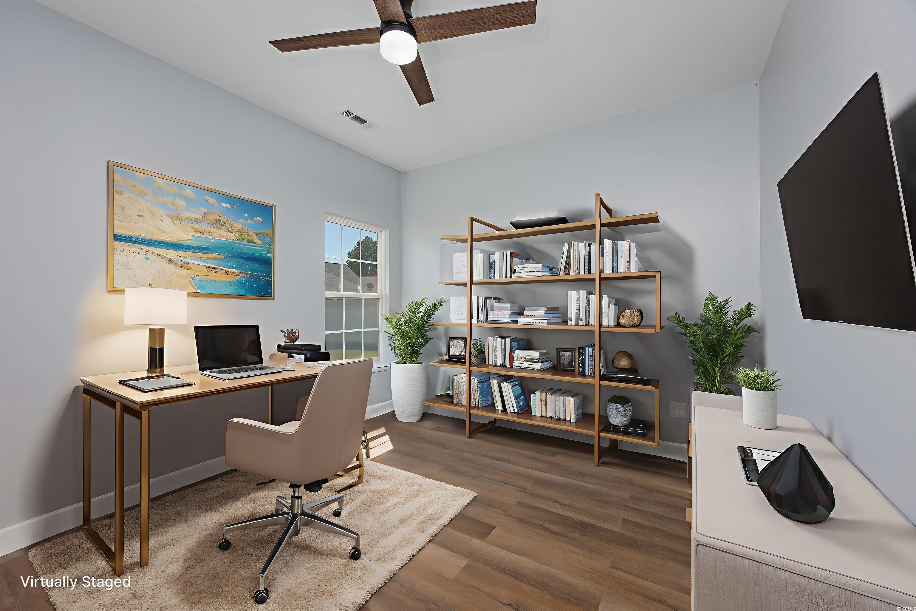 1031 Snowberry Drive Longs, SC 29568 - Photo 19 of 38 Office space featuring dark wood-type flooring and ceiling fan