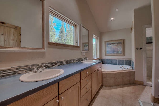 273 Bullion Mine Road Keystone, CO 80435 - Photo 20 of 34 Master bath with double vanity, jetted tub and separate walk in shower.