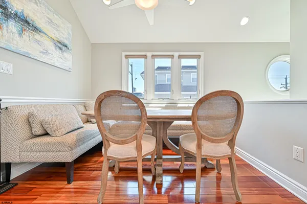 a workspace with furniture and a window