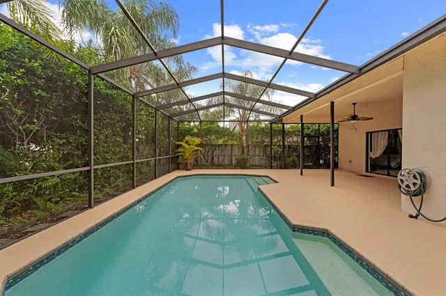 a swimming pool with a yard