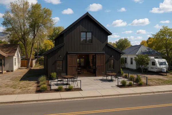 a view of a house with a patio
