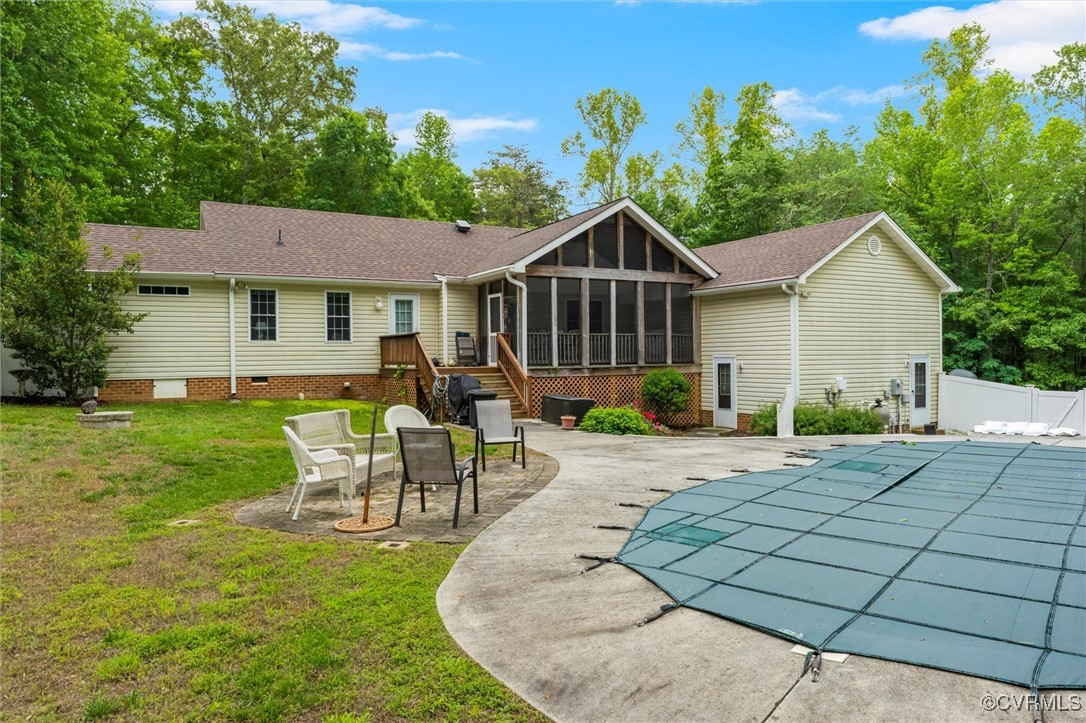 2655 Dorset Ridge Road Powhatan, VA 23139 - Photo 15 of 50 Back of house featuring a sunroom, a patio, crawl
