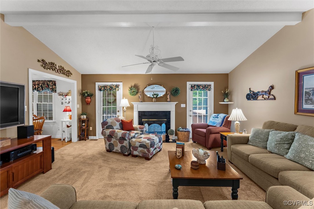2655 Dorset Ridge Road Powhatan, VA 23139 - Photo 50 of 50 Living room featuring light carpet, ceiling fan, a