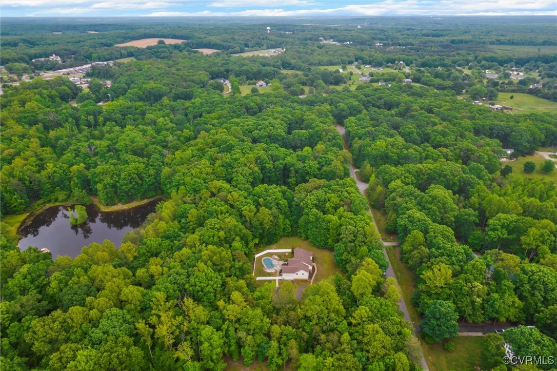 2655 Dorset Ridge Road Powhatan, VA 23139 - Photo 5 of 50 Aerial view of a forest and a nearby body of water