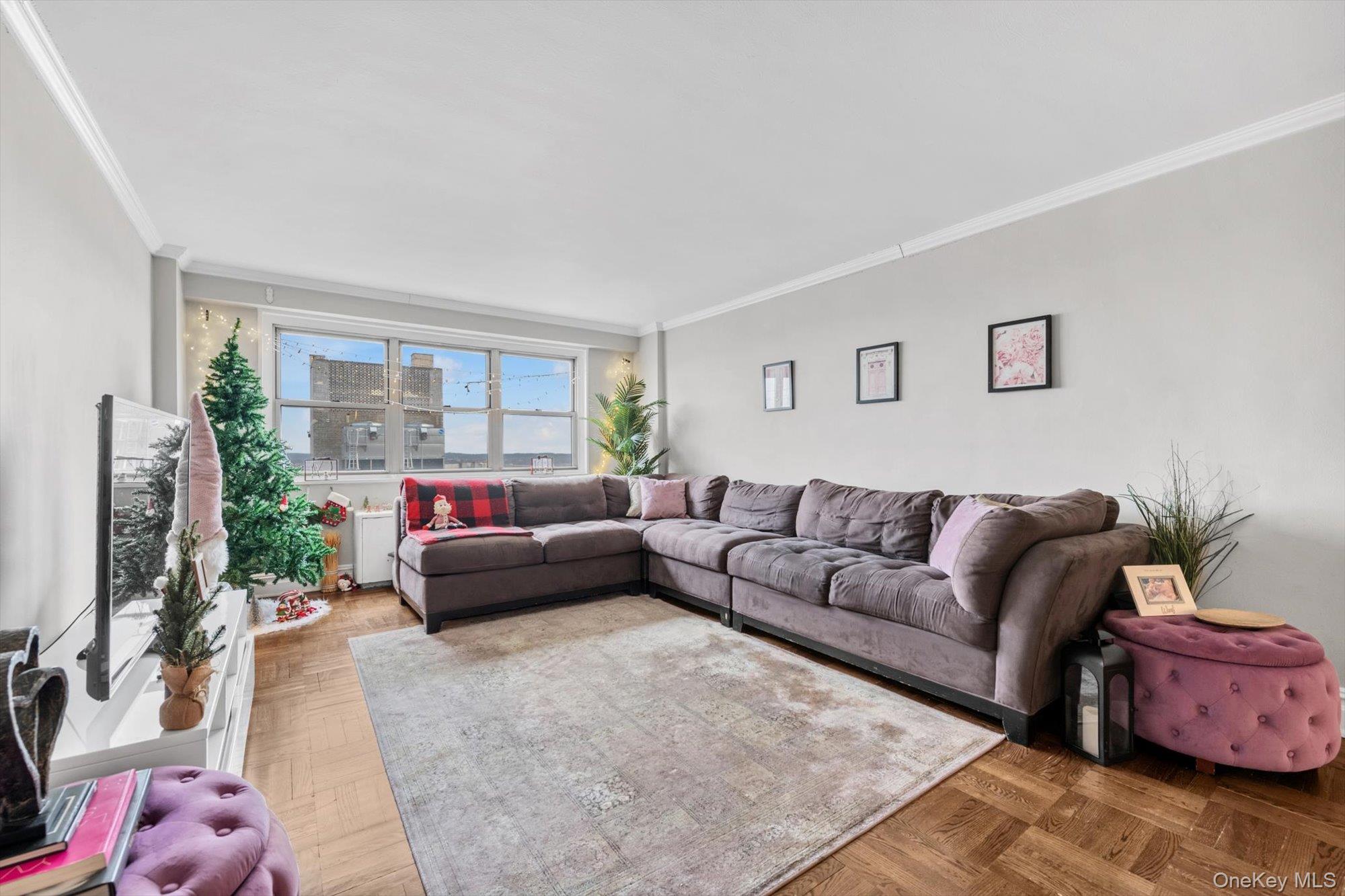 102-30 66th Road, Unit A28 Queens, NY 11375 - Photo 6 of 24 a living room with furniture and a flat screen tv