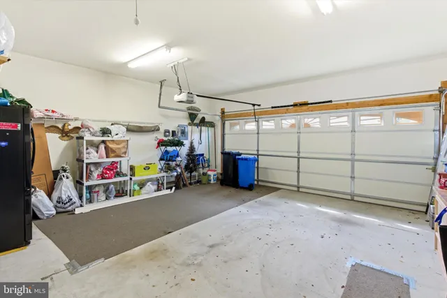 a view of a garage with storage