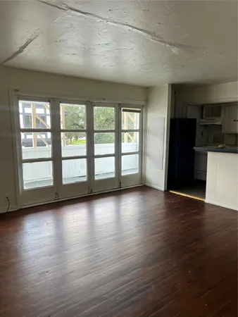 a view of a kitchen with a window
