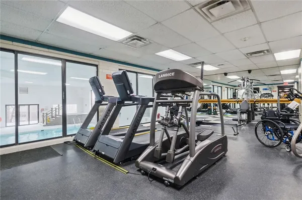 a view of a room with gym equipment