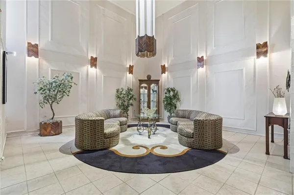 a dining room with furniture