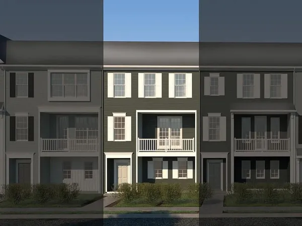 a front view of residential houses