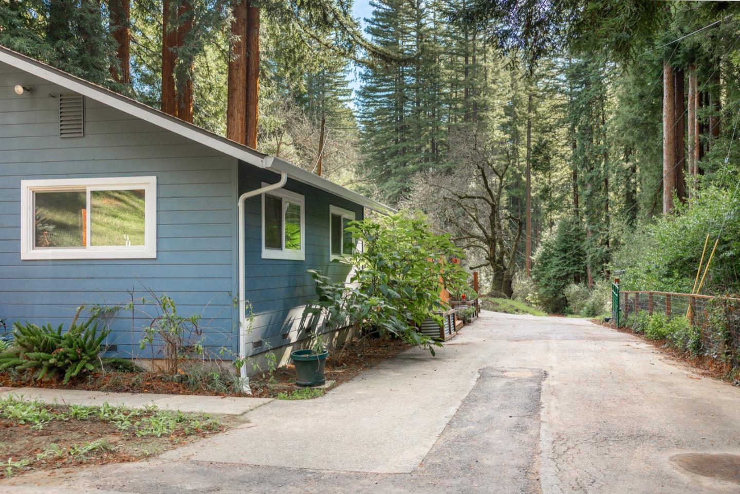 1000 Harmon Gulch Road Boulder Creek, CA 95006 - Photo 43 of 44 a pathway of a house with potted plants and large trees