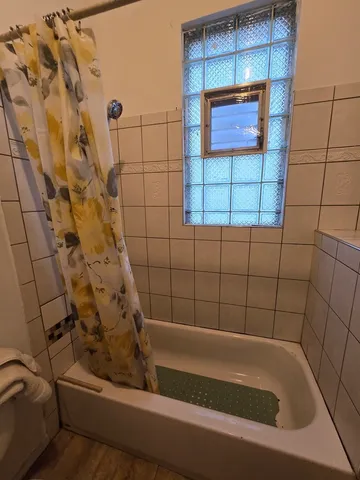 a bathroom with a bathtub