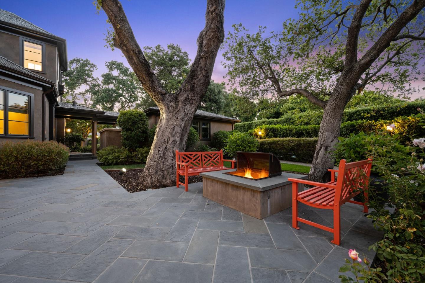 5 Faxon Forest Atherton, CA 94027 - Photo 18 of 46 a backyard of a house with barbeque oven and outdoor seating