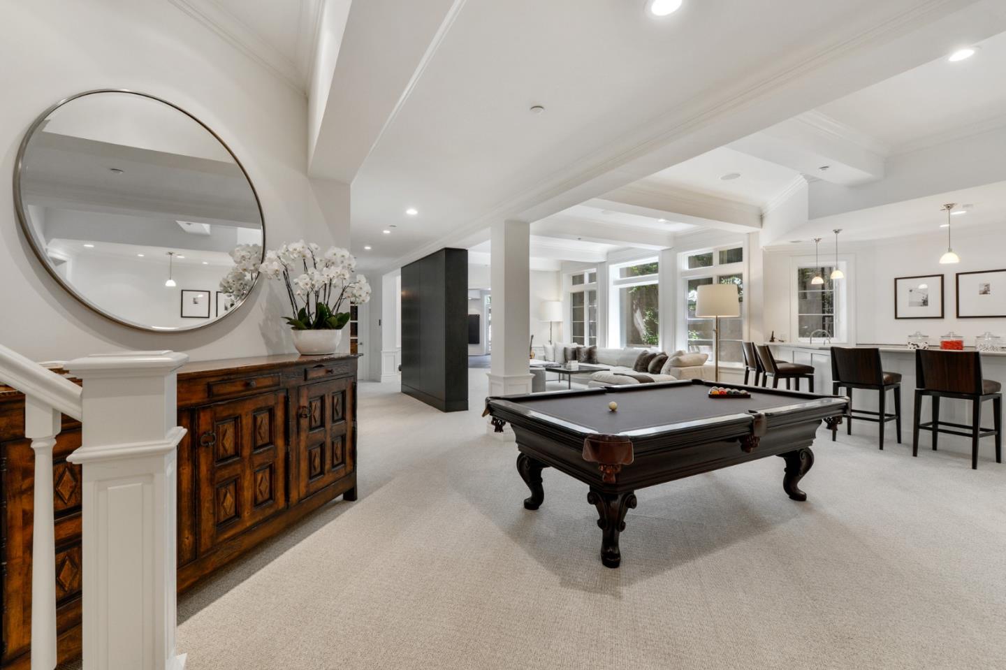 5 Faxon Forest Atherton, CA 94027 - Photo 28 of 46 a living room with furniture a table and kitchen view