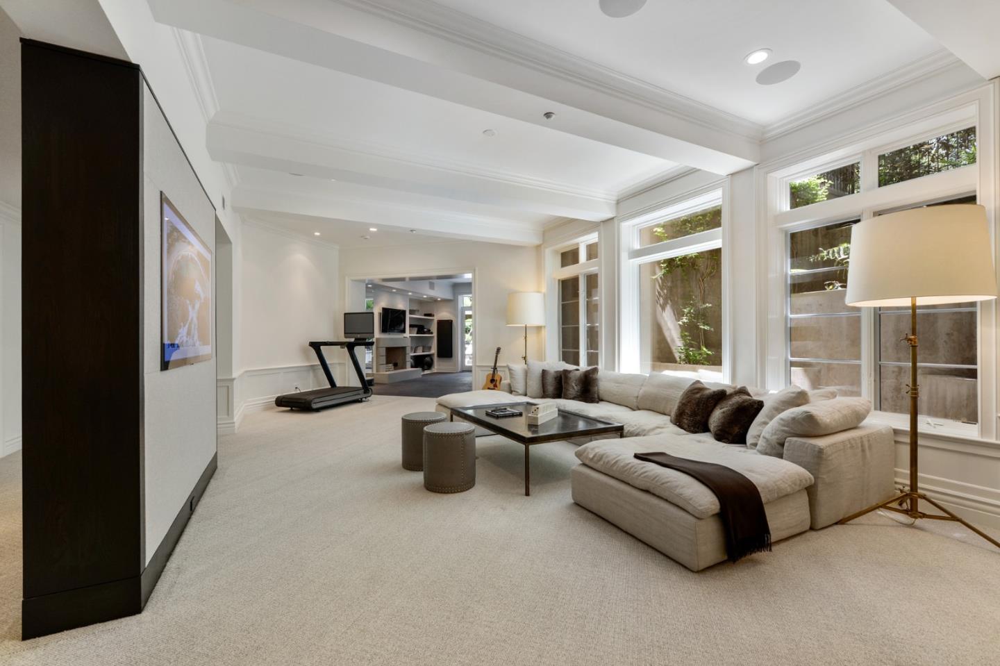 5 Faxon Forest Atherton, CA 94027 - Photo 30 of 46 a living room with furniture large windows and a view of bedroom