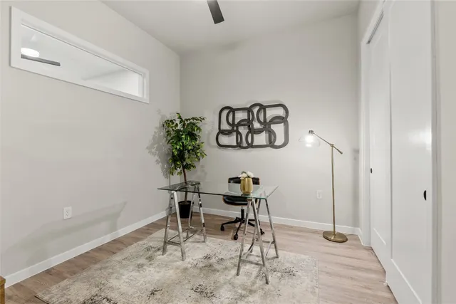 a view of a room with table and chair