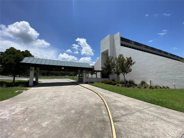 a view of a backyard with large trees
