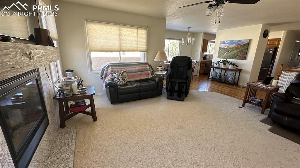 198 Luxury Lane Colorado Springs, CO 80921 - Photo 22 of 34 a living room with furniture fireplace and flat screen tv