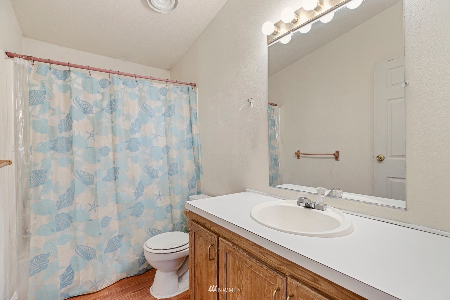 6323 190th Lane Southwest Rochester, WA 98579 - Photo 11 of 17 a bathroom with a sink a toilet and shower curtain