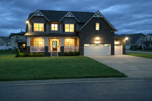 a view of a big building with a big yard
