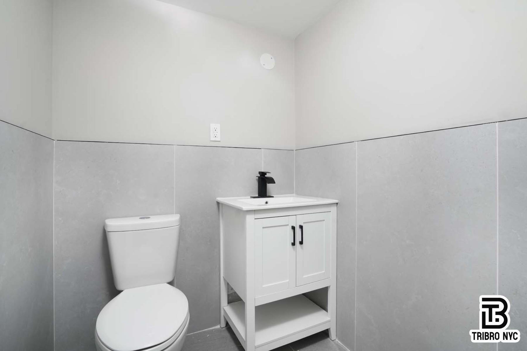 1731 Norman Street, Unit 1R Queens, NY 11385 - Photo 7 of 10 a bathroom with a sink a toilet and mirror