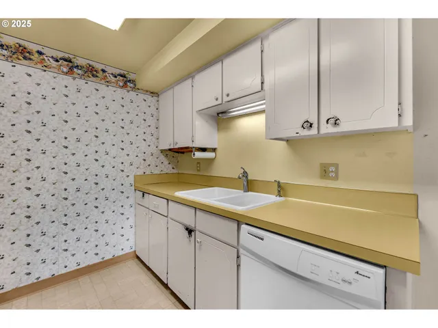 a kitchen with a sink a stove and cabinets