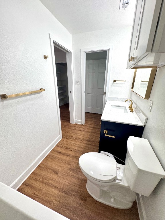 6011 Nuckols Crossing Road Austin, TX 78744 - Photo 18 of 24 Bathroom with dark wood-type flooring, a textured wall, and vanity