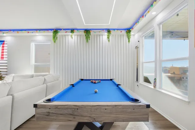 a room with pool table