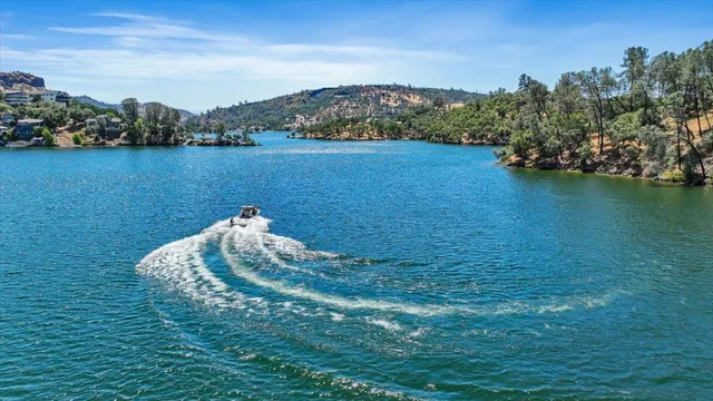 a view of a lake with a mountain in the back