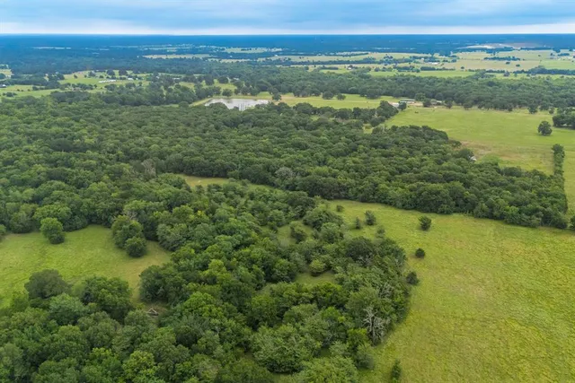 an aerial view of residential houses with outdoor space and river
