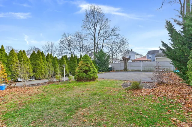 a view of a garden with trees
