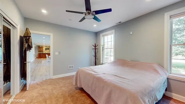 a view of a park with a slide