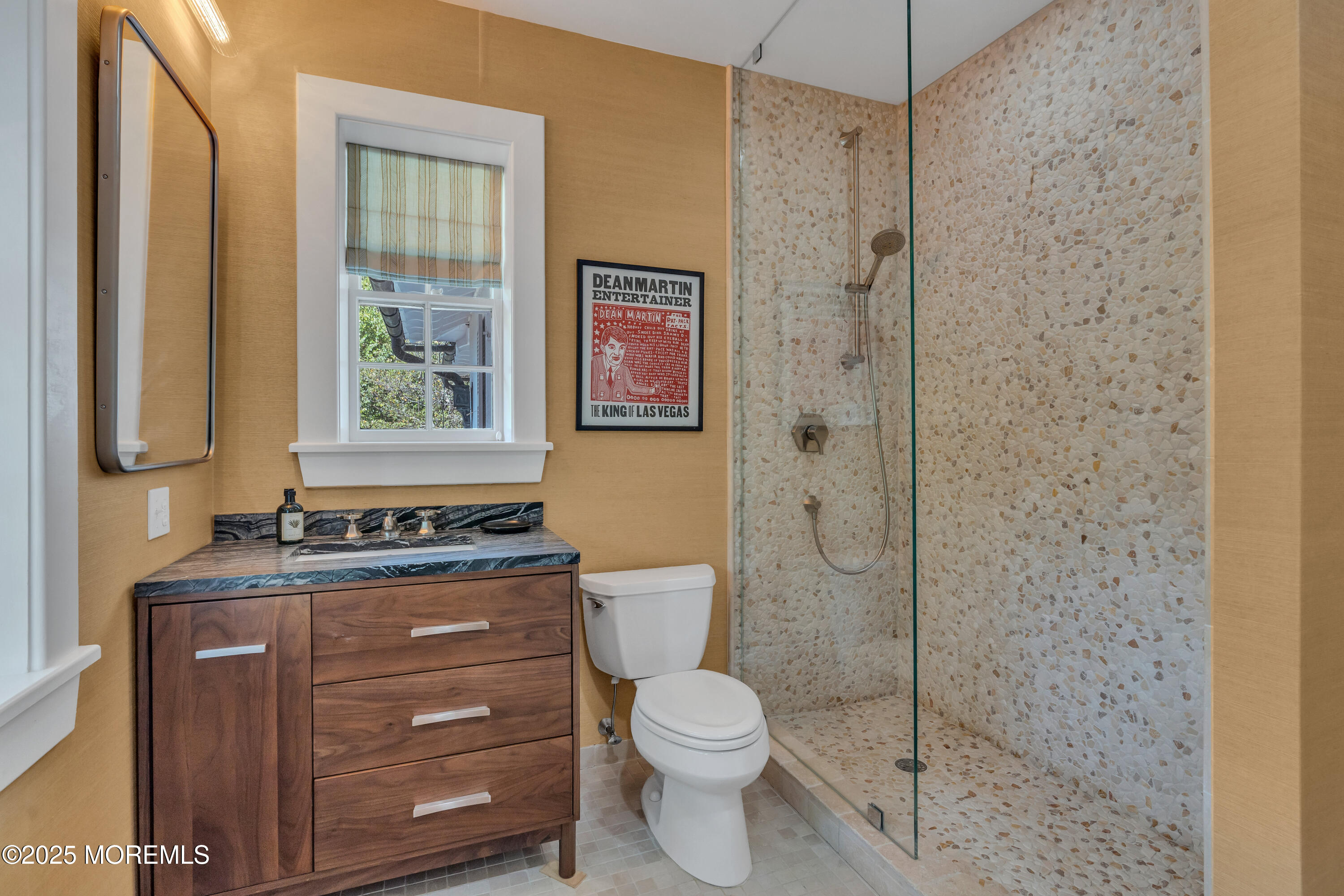809 Navesink River Road Rumson, NJ 07760 - Photo 27 of 45 a bathroom with a granite countertop sink a toilet and shower