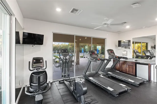a view of a room with gym equipment