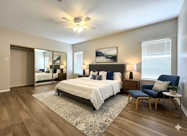 a bedroom with bed and window