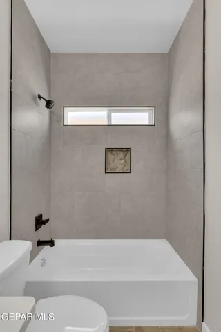 a bathroom with a toilet and a bathtub