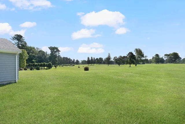 a view of a golf course with a lake