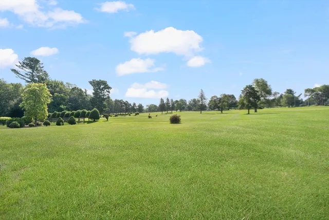 a view of a golf course with a lake