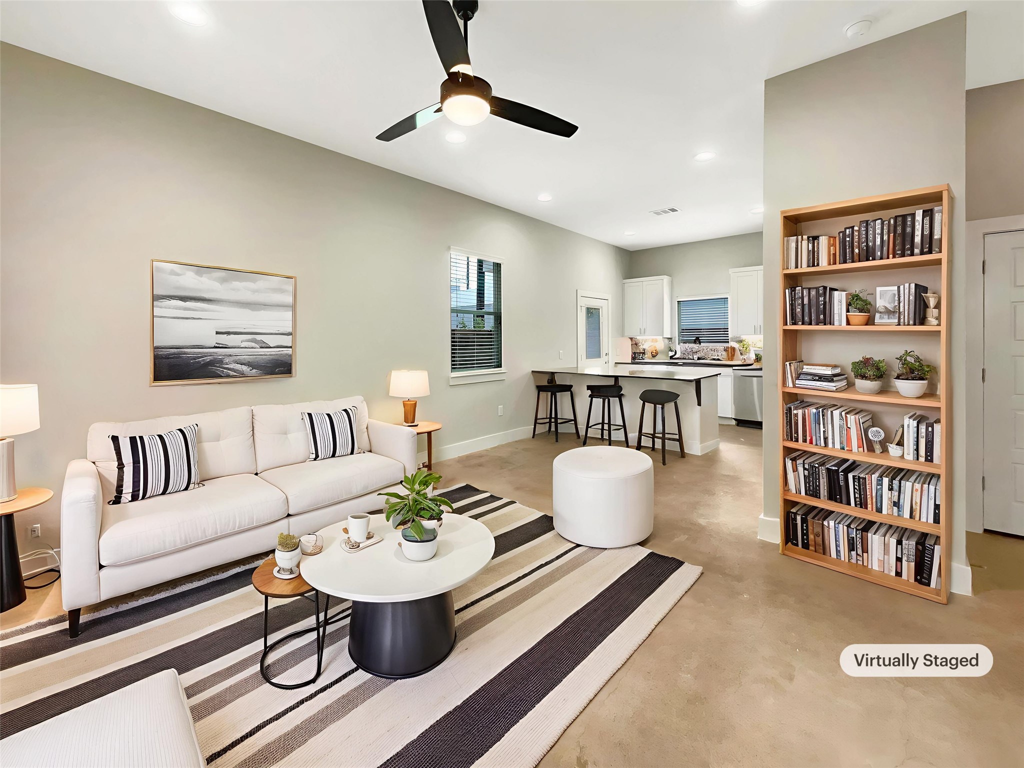 6213 Felix Avenue, Unit B Austin, TX 78741 - Photo 2 of 21 Living area with concrete floors and recessed lighting