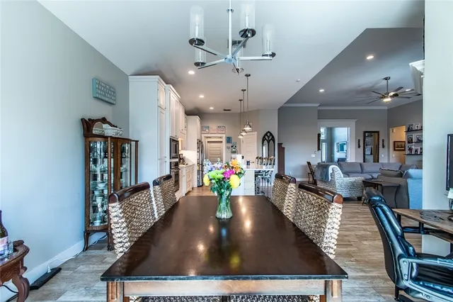 a view of a living room and dining room