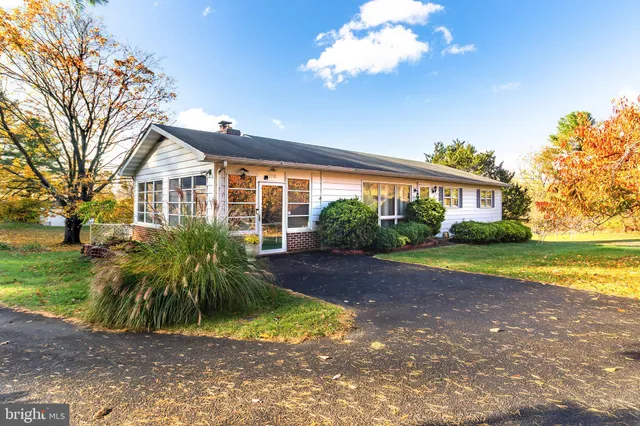 a view of a house with a yard and potted plants