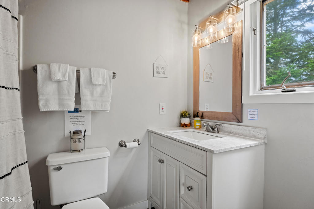 15741 Forest View Road Manchester, CA 95459 - Photo 17 of 27 a bathroom with a sink vanity toilet and a mirror