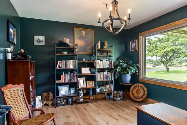 a workspace with wooden floor