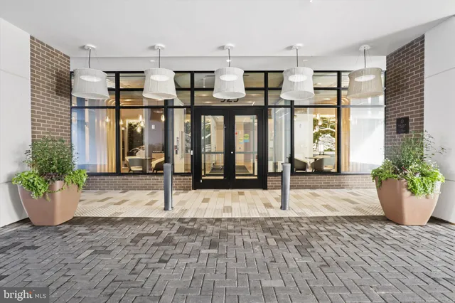 a view of a porch with seating space