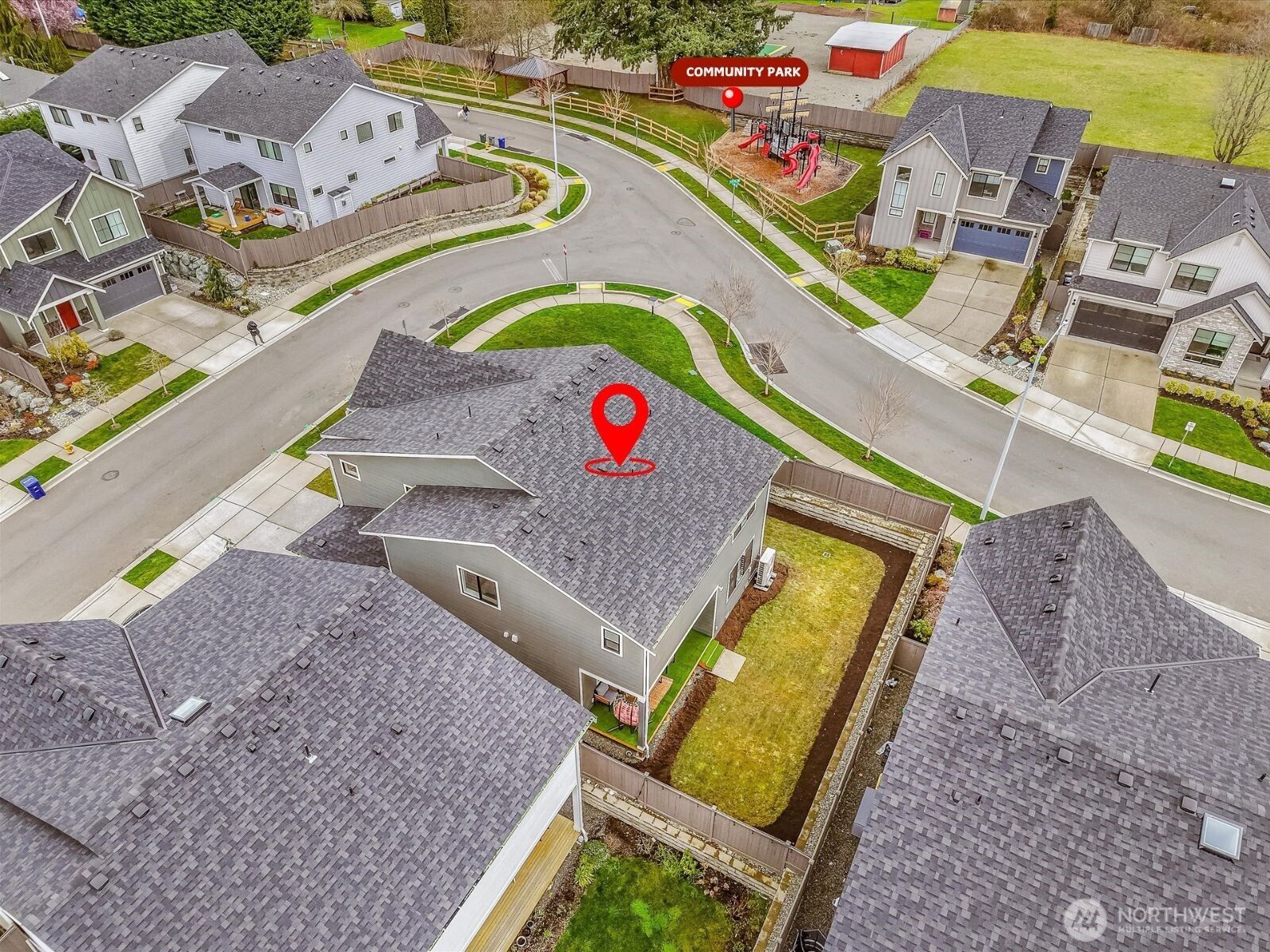 4418 242nd Place Southeast Bothell, WA 98021 - Photo 36 of 40 with aerial view of a swimming pool with a yard and seating area